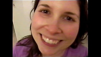 Busty Brunette Gets Naked And On Her Knees To Suck Dick Until He Blows All Over Her Tits