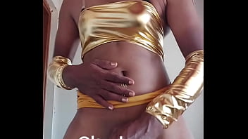 Indian Crossdresser Slut Lara D_souza In Golden Latex Dress