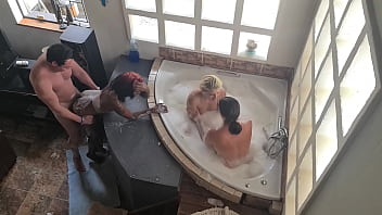 One Guy Passing Around To Fuck 2 Whores And Myself After We All Gave Him A Blowjob While Sitting In The Spa Bath