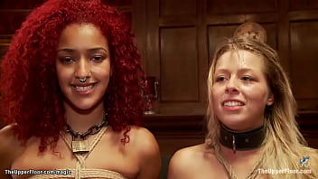 Ebony And Blond Slaves Suck Huge Cock