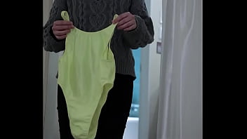 Behind A See-through Curtain, She Takes Off Her Leotard And Strips Naked.