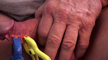 Mature Hard Guy Masturbating _ Adding Dick Clamps