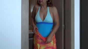 58-year-old Latina Wife Shows Off In Swimsuit On The Beach