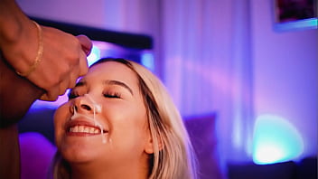 Blonde With A Beautiful Face Sucks Her Friend' Cock While Transmitting And Receives A Big Load Of Cum On Her Face