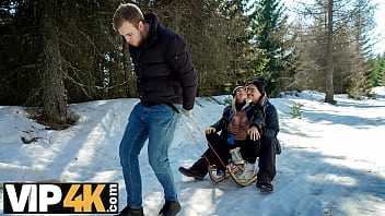 Daddy4k. Sled And Fireplace Adventure