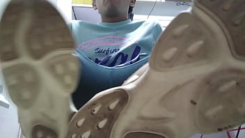 Dirty Sneakers And Red Sweaty Socks After Walk