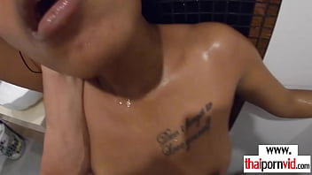 Amateur Thai Teen Cherry Cleaned And Fucked A Big White Cock In The Shower