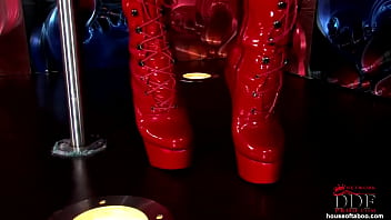 Blonde Pole Dancing In Latex