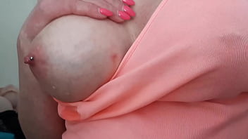 Spitting On My Big Tits And Pierced Nipples