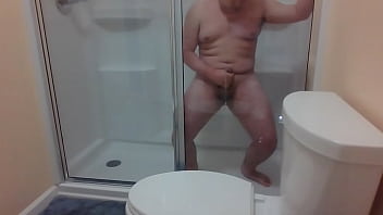 Chubby Asian Cums In Hotel Shower