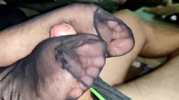 Nylon Footjobs With A Short Doggy Fuck