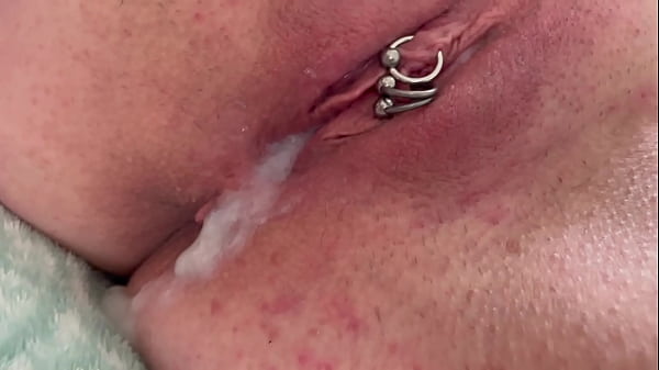 Fucking My Pierced Pussy With Two Cum On And Inside Creampie