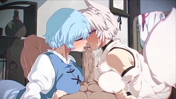 Two Girls Suck Big Cock