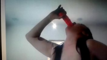 White Whore Sticks Dildo Down Her Mouth For Gues