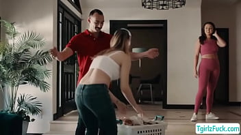 Busty Blonde Ts Ivory Mayhem Analed Barebcked While Doing Laundry