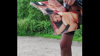 Masturbating Over Wank Mag In Dress And Stockings Outdoors