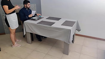 Waitress With Creamy Pussy Gets An Internal Cumshot Under The Restaurant Table