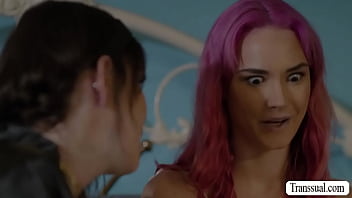 Shemale Brunette Fucks Pink Haired Friend