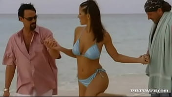 Angel Dark Takes A Walk On The Beach With Two Guys That Give Her A Dp