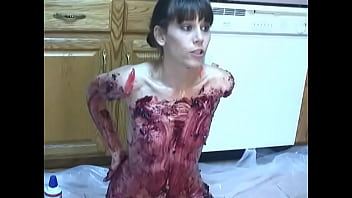 Brunette Covers Her Slim Body With Pie And Whipped Cream