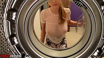 Busty Bigboobs Yoga Babe Deepthroats In Washing Machine