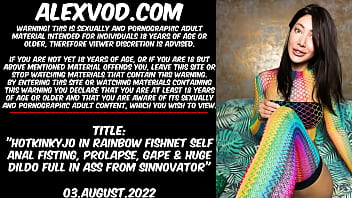 Hotkinkyjo In Rainbow Fishnet Self Anal Fisting, Prolapse, Gape _ Huge Dildo Full In Ass From Sinnovator