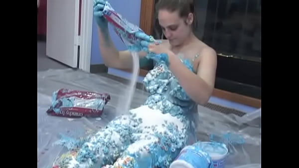 Sexy Chick Loves To Smear Herself With Sweet Dessert In The Kitchen On The Floor