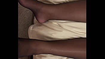 Giving A Fan A Footjob In Nylons While Husband Sits In The Corner