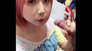 Pink Haired Shemale Blows And Gets Facialized