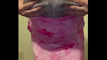 Man In Pink Dress Slowly Reveals His Bra, Strips To His Bra And Panties, Then Cums Into Purple Panties
