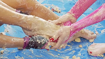 Blonde Skanks Eat Food Off Of Each Other Before Ramming Their Wet Twats With Sex Toys