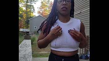 Outside Peeing My Shorts Slurping It Spitting It On My Shirt With A Flash While The Neighbors Watch