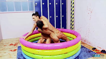 Kissing Turns Into Food Wrestling Between The Two Brunette Lesbians With Fake Boobs