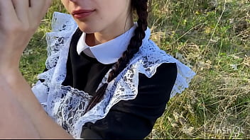 Skinny Girl Sucks In The Bushes