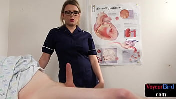 Voyeur Bosomy Nurse In Stockings Watches Patient Jerking