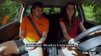 Redhead Slut Fucked Outdoor In The Car By Driving Tutor