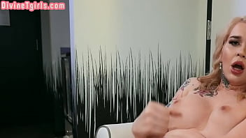 Solo Bigtitted Blonde Shemale Masturbates With Dildo Toy