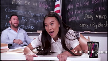Shy Teacher Finally Gives Up And Taps That Asian Teen Cunt