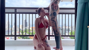 Cum In My Gf' Mouth In Public On Balcony