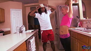 Athletic Milf Gets Rough Fuck In The Kitchen From Her Trainer' Big Black Cock