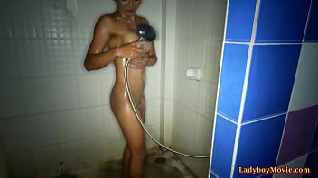 Ladyboy Washes Out The Sperm From Her Ass