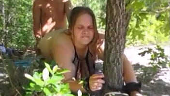 Hot Wife Bondage _ Tie To Tree Gets Raw Bareback Pussy Fuck With Pussy To Mouth Throat Fucking Facial