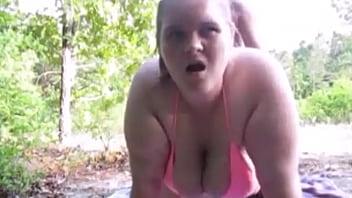 Sexy Chubby Bbw In A Tiny Pink Bikini Spreading Her Legs Wide Taking A Rock Hard Dick Pussy To Mouth Getting Massive Cumshot On Her Fat Tits