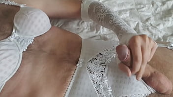 Man Wearing Marie Jo Avero Lingerie And Jerks A Load On It