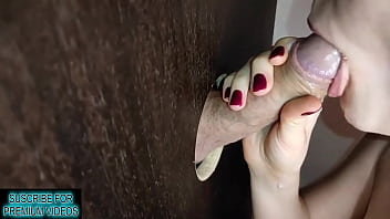 Glory Hole - Horny Girl Sucks Strangers Cock And Eats Their Cum