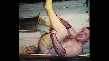 Gay In Yellow Stockings Was Fucked In Anal By A Thick Black Dick