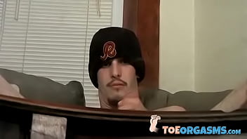 Young Skinny Dude Massages His Legs And Releases Warm Cum