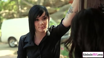 Lesbian Delivery Crew Fucking Petite Client With Strap On