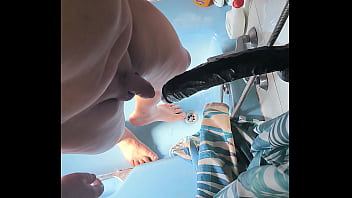 French Chubby Gay Ride Big Black Dildo In Shower