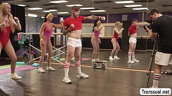 Busty Shemale Fucks Her Busty Gym Buddy And Rides Coach Cock